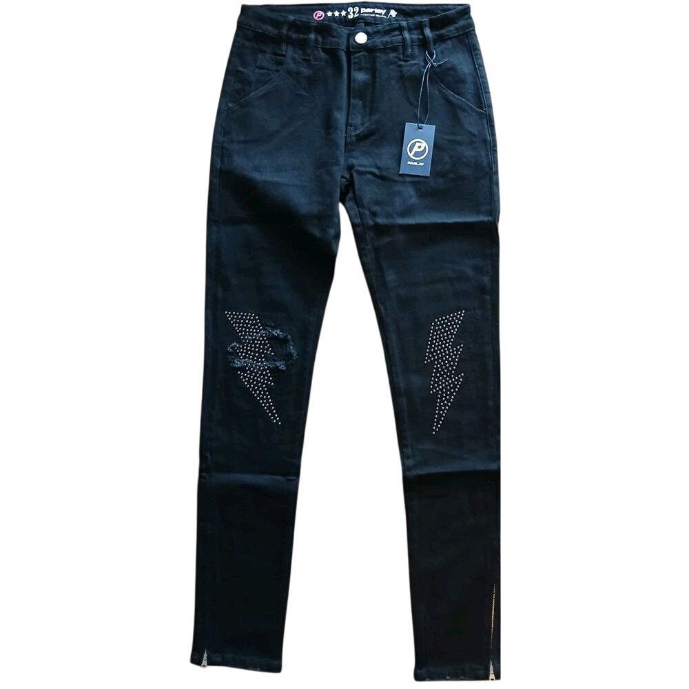 Designer‎ Jeans By Parley mens lightning bolt studded Knees Size 32X33 #184C